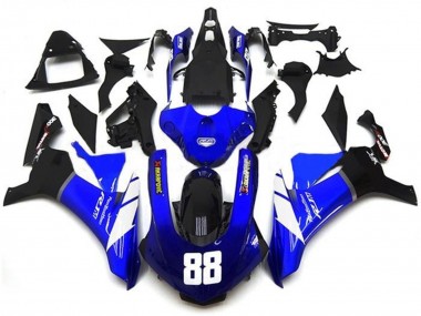 Erschwingliche Yamaha YZF 1000 R1 Motorrad Verkleidung 2015-2019 - Blau Weiss Glanzendes Schwarz Akropovic