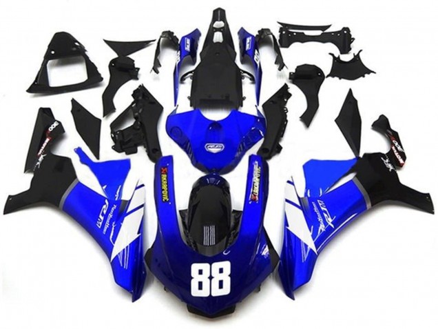 Erschwingliche Yamaha YZF 1000 R1 Motorrad Verkleidung 2015-2019 - Blau Weiss Glanzendes Schwarz Akropovic