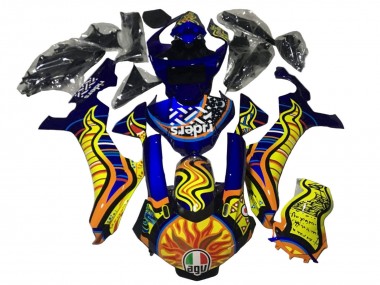 Erschwingliche Yamaha YZF 1000 R1 Motorrad Verkleidung 2020-2025 - Blau Gelb Orange Tribal Sun