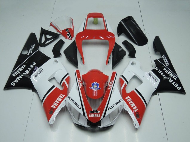 Erschwingliche Yamaha YZF 1000 R1 Motorrad Verkleidung 1998-1999 - Rot Weiss Glanzendes Schwarz Petronas Yamalube