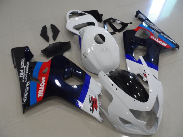 Erschwingliche Suzuki GSXR 600 / GSXR 750 Motorrad Verkleidung 2004-2005 - Weiss Blau Rot Schwarz Motul
