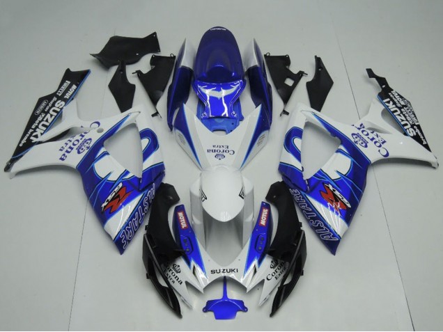 Erschwingliche Suzuki GSXR 600 / GSXR 750 Motorrad Verkleidung 2006-2007 - Weiss Blau Schwarz Corona Extra Motul