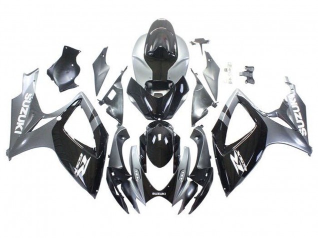 Erschwingliche Suzuki GSXR 600 / GSXR 750 Motorrad Verkleidung 2006-2007 - Silber Glanzendes Schwarz Weiss