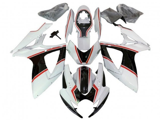 Erschwingliche Suzuki GSXR 600 / GSXR 750 Motorrad Verkleidung 2006-2007 - Weiss Orange Schwarz PinStreifen
