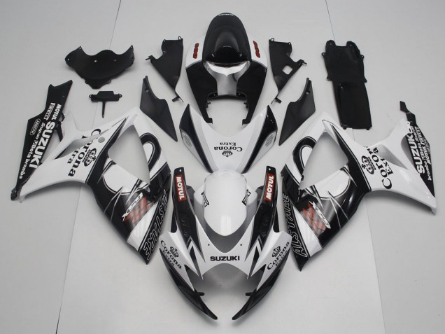 Erschwingliche Suzuki GSXR 600 / GSXR 750 Motorrad Verkleidung 2006-2007 - Weiss Schwarz Rot Corona Extra Motul Alstare