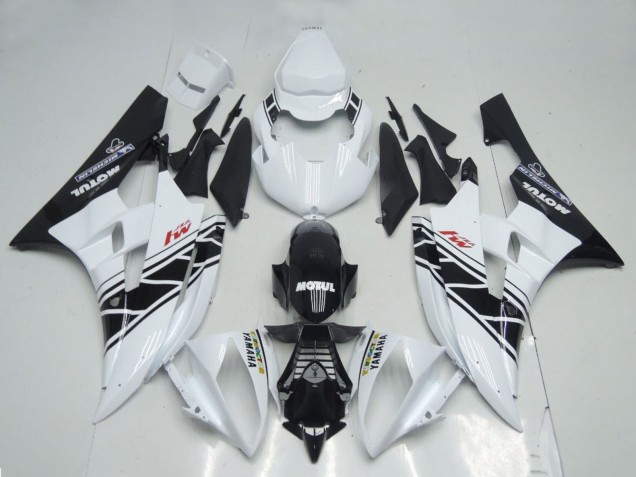 Erschwingliche Yamaha YZF R6 Motorrad Verkleidung 2006-2007 - Weiss Glanzendes Schwarz Motul Michelin