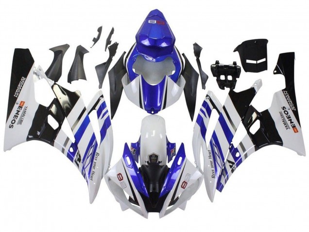 Erschwingliche Yamaha YZF R6 Motorrad Verkleidung 2006-2007 - Weiss Blau Schwarz ENEOS Yamalube