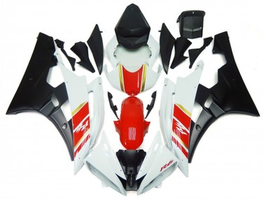 Erschwingliche Yamaha YZF R6 Motorrad Verkleidung 2006-2007 - Weiss Rot Gold Matt Schwarz