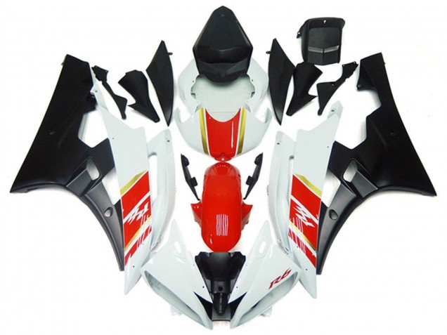 Erschwingliche Yamaha YZF R6 Motorrad Verkleidung 2006-2007 - Weiss Rot Gold Matt Schwarz