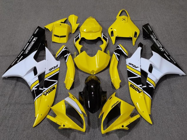Erschwingliche Yamaha YZF R6 Motorrad Verkleidung 2006-2007 - Gelb Weiss Glanzendes Schwarz Motul Michelin