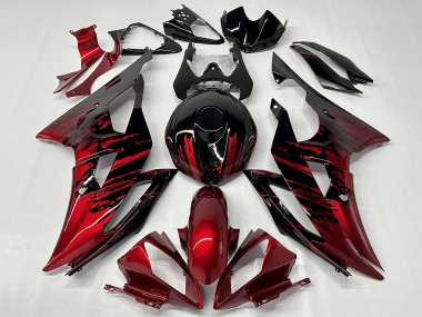Erschwingliche Yamaha YZF R6 Motorrad Verkleidung 2008-2016 - Rot Glanzendes Schwarz Fade