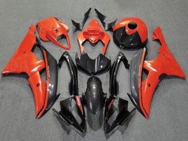 Erschwingliche Yamaha YZF R6 Motorrad Verkleidung 2008-2016 - Orange Schwarz Carbonfaser Stil