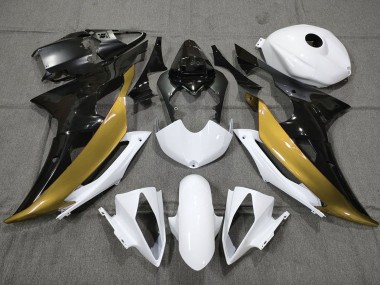 Erschwingliche Yamaha YZF R6 Motorrad Verkleidung 2008-2016 - Weiss Gold Glanzendes Schwarz