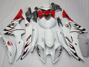 Erschwingliche Yamaha YZF R6 Motorrad Verkleidung 2008-2016 - Weiss Rot Schwarz Flamme