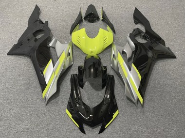Erschwingliche Yamaha YZF R6 Motorrad Verkleidung 2017-2023 - Grau Neon Gelb Glanzendes Schwarz