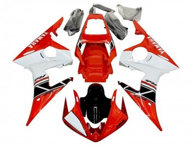 Erschwingliche Yamaha YZF R6 Motorrad Verkleidung 2003-2004 - Rot Weiss Glanzendes Schwarz Streifen