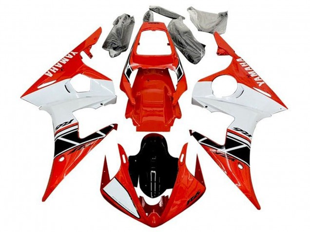 Erschwingliche Yamaha YZF R6 Motorrad Verkleidung 2003-2004 - Rot Weiss Glanzendes Schwarz Streifen