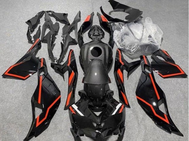 Erschwingliche Kawasaki ZX4R ZX-4RR Motorrad Verkleidung 2019-2025 - Kunst Carbonfaser Schwarz Rot