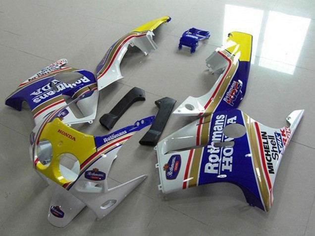 Erschwingliche Honda CBR250RR MC19 Motorrad Verkleidung 1988-1989 - Weiss Gelb Blau Rothmans