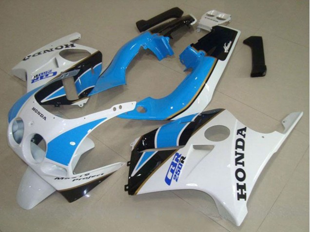 Erschwingliche Honda CBR250RR MC19 Motorrad Verkleidung 1988-1989 - Weiss Hellblau Glanzendes Schwarz