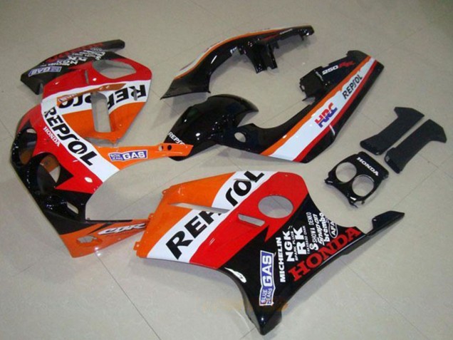 Erschwingliche Honda CBR250RR MC19 Motorrad Verkleidung 1988-1989 - Orange Weiss Rot Glanzendes Schwarz Repsol
