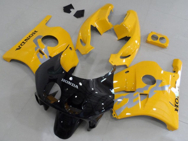 Erschwingliche Honda CBR250RR MC22 Motorrad Verkleidung Kit 1990-1998 - Gelb Glanzendes Schwarz
