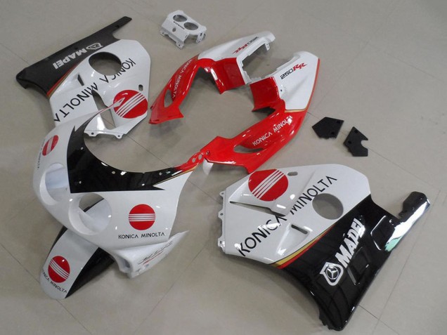Erschwingliche Honda CBR250RR MC22 Motorrad Verkleidung 1990-1998 - Weiss Rot Glanzendes Schwarz Konica Minolta