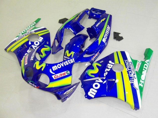 Erschwingliche Honda CBR250RR MC22 Motorrad Verkleidung 1990-1998 - Blau Gelb Grun MoviStar Castrol