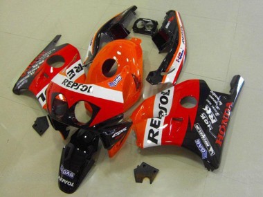 Erschwingliche Honda CBR250RR MC22 Motorrad Verkleidung 1990-1998 - Orange Weiss Rot Glanzendes Schwarz HRC Repsol