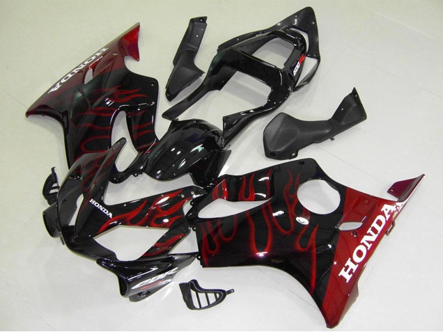 Erschwingliche Honda CBR600 F4i Motorrad Verkleidung 2001-2003 - Glanzendes Schwarz Rot Flamme