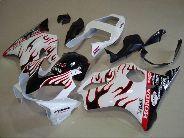 Erschwingliche Honda CBR600 F4i Motorrad Verkleidung 2001-2003 - Weiss Rot Glanzendes Schwarz Flamme