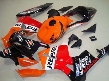 Erschwingliche Honda CBR600RR Motorrad Verkleidungen Kit 2003-2004 - Orange Weiss Rot Glanzendes Schwarz Repsol