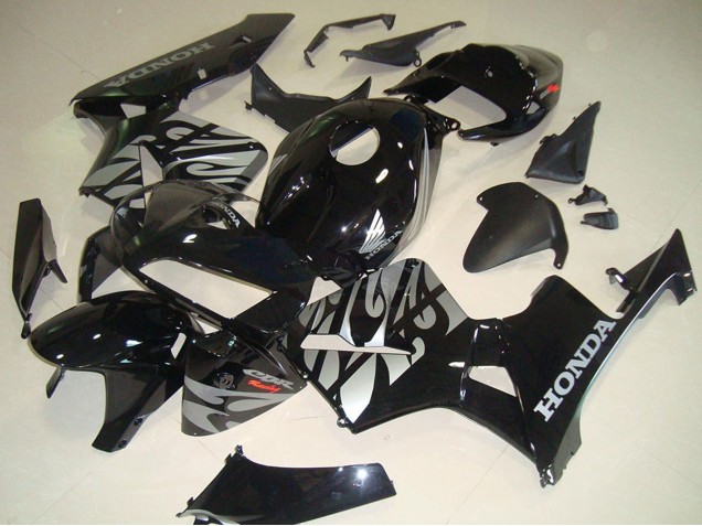 Erschwingliche Honda CBR600RR Motorrad Verkleidung 2005-2006 - Glanzendes Schwarz Silber mit Flamme