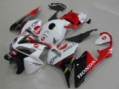 Erschwingliche Honda CBR600RR Motorrad Verkleidung 2005-2006 - Weiss Rot Glanzendes Schwarz Konica Minolta