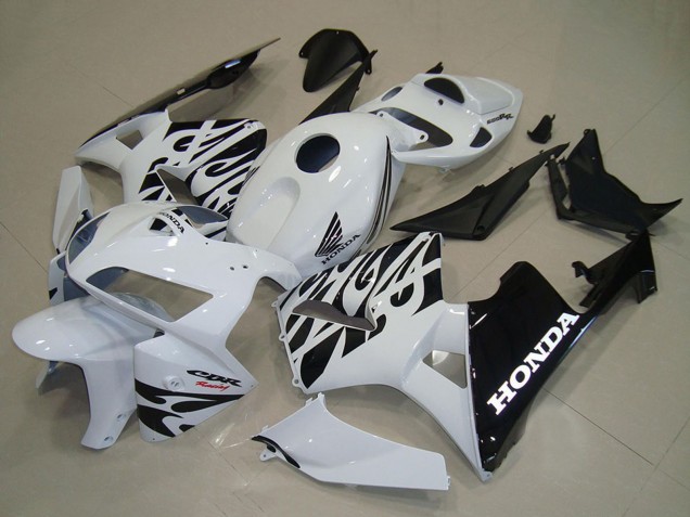 Erschwingliche Honda CBR600RR Motorrad Verkleidung 2005-2006 - Weiss Schwarz Flamme