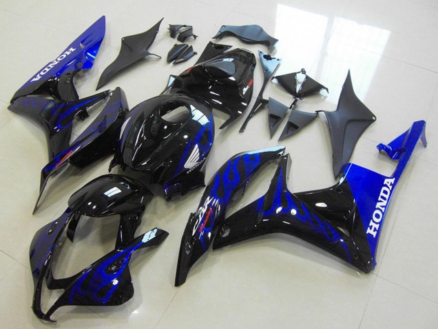 Erschwingliche Honda CBR600RR Motorrad Verkleidung 2007-2008 - Glanzendes Schwarz Blau Flamme