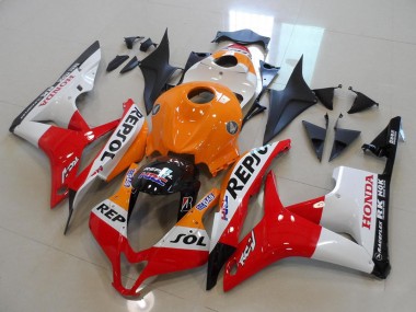 Erschwingliche Honda CBR600RR Motorrad Verkleidung Kit 2007-2008 - Orange Weiss Rot Glanzendes Schwarz Repsol