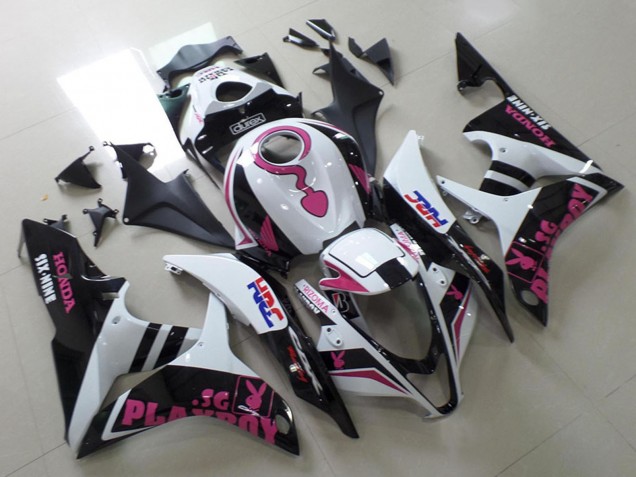 Erschwingliche Honda CBR600RR Motorrad Verkleidung 2007-2008 - Weiss Rosa Matt Schwarz HRC Playboy mit Durex