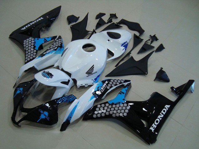 Erschwingliche Honda CBR600RR Motorrad Verkleidung Kit 2007-2008 - Weiss Blau Glanzendes Schwarz