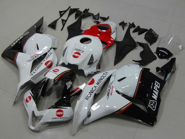 Erschwingliche Honda CBR600RR Motorrad Verkleidung 2009-2012 - Weiss Rot Glanzendes Schwarz Konica Minolta