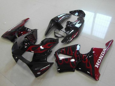 Erschwingliche Honda CBR900RR 919 Motorrad Verkleidung 1998-1999 - Glanzendes Schwarz Rot Flamme