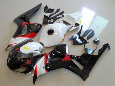 Erschwingliche Honda CBR1000RR Motorrad Verkleidung 2006-2007 - Weiss Rot Glanzendes Schwarz