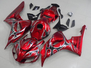 Erschwingliche Honda CBR1000RR Motorrad Verkleidung 2006-2007 - Rot Schwarz Silber Flamme