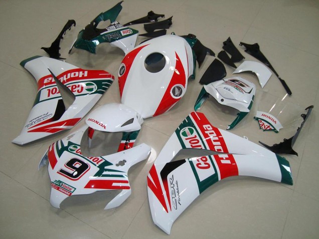 Erschwingliche Honda CBR1000RR Motorrad Verkleidung 2008-2011 - Weiss Rot Dunkel Grun Castrol No 9