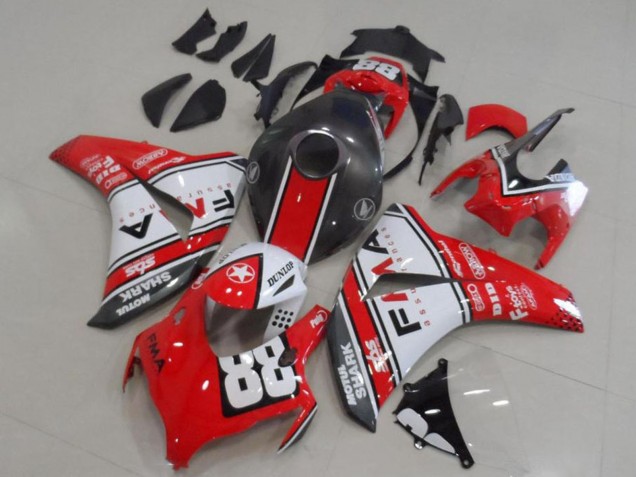 Erschwingliche Honda CBR1000RR Motorrad Verkleidung 2008-2011 - Weiss Rot Matt Schwarz Dunlop Fiamm 88