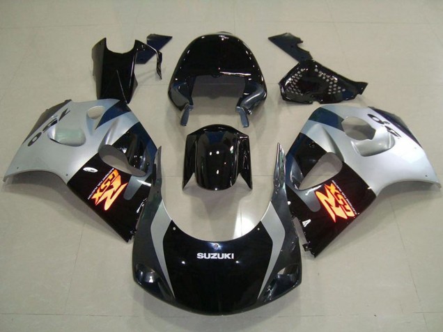 Erschwingliche Suzuki GSXR 750 Abs Motorrad Verkleidungen 1996-2000 - Glanzendes Schwarz Silber