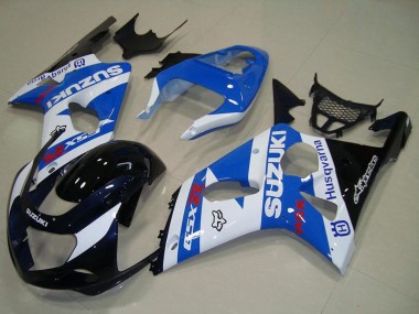 Erschwingliche Suzuki GSXR 1000 Motorrad Verkleidung 2000-2002 - Weiss Blau Glanzendes Schwarz