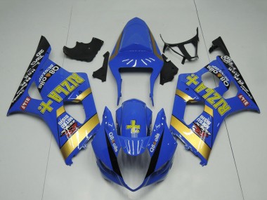 Erschwingliche Suzuki GSXR 1000 Motorrad Verkleidung 2003-2004 - Blau Gold Schwarz Rizla