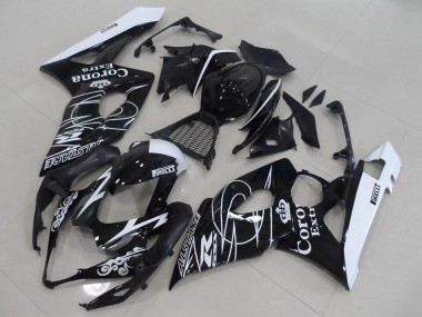 Erschwingliche Suzuki GSXR 1000 Motorrad Verkleidung 2005-2006 - Glanzendes Schwarz Weiss Corona
