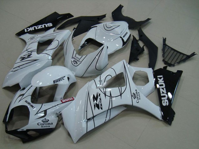 Erschwingliche Suzuki GSXR 1000 Motorrad Verkleidung 2007-2008 - Weiss Schwarz Corona